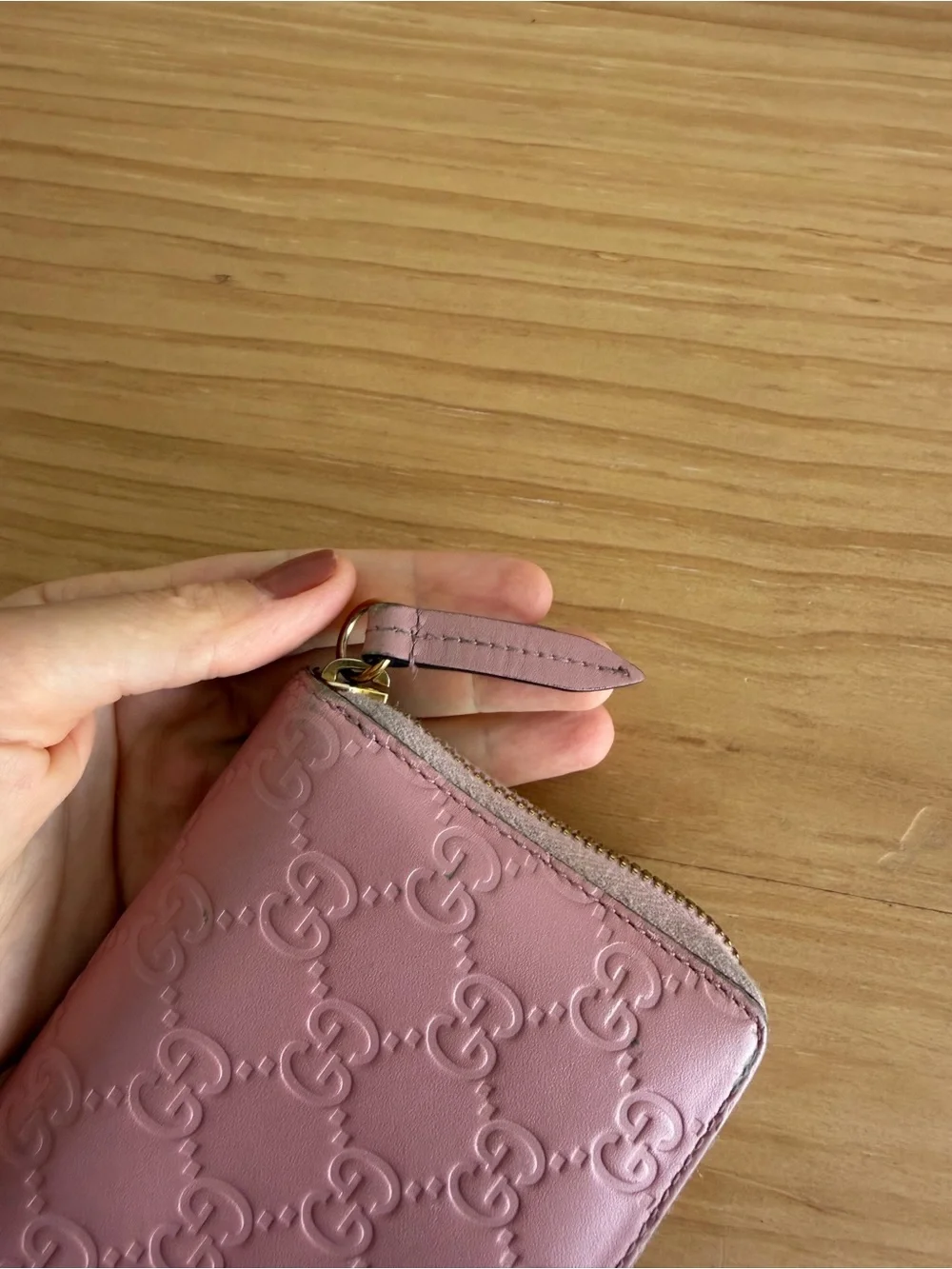 Gucci Pink Embossed GG Zip-Around Leather Wallet